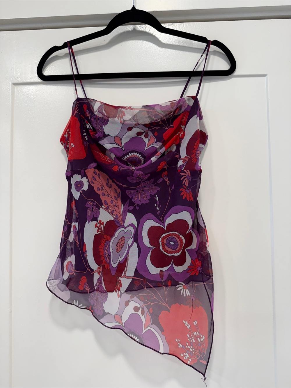 My Michelle Y2 K vintage Floral drop cowl neck chiffon Asymmetrical top Small